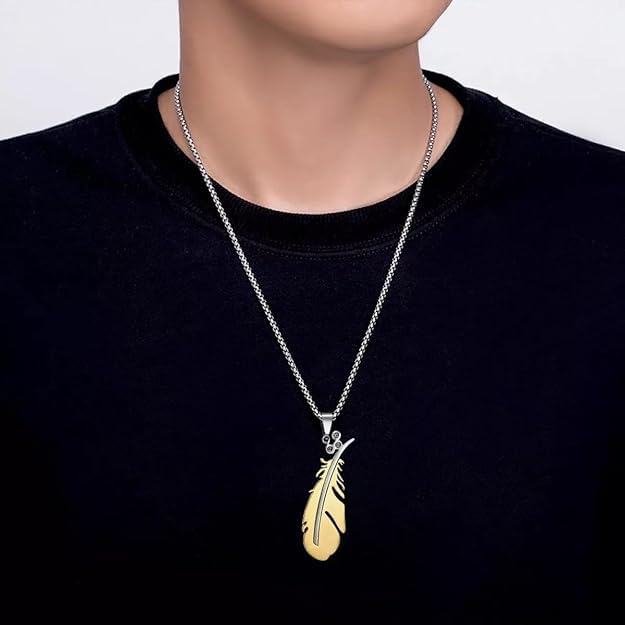 Leaf Gold and Gray Stainless Steel Pendant Chain Necklace 22 inch