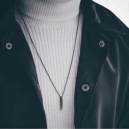 Pure 316L Alloy Stylish Silver- Black 3D Cuboid Vertical Bar-Stick Locket Pendant Necklace Chain for Men and Boys (pack of 2)