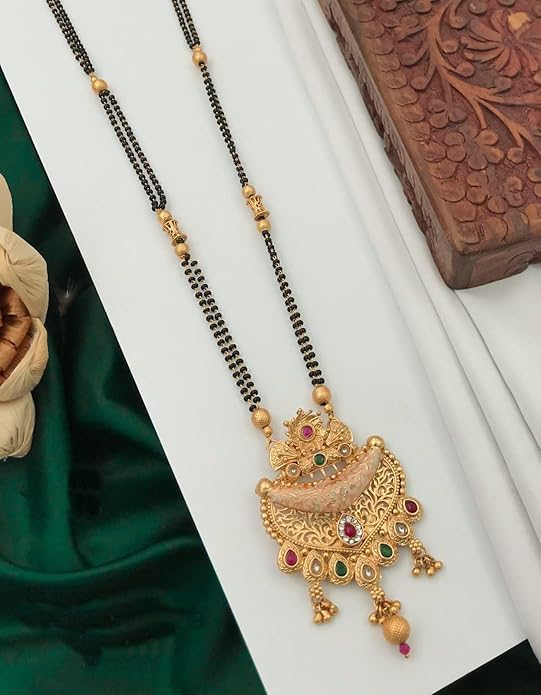 Mangalsutra Pendant Tanmaniya Black Traditional Mangalsutra Forming Stylish Long Wati For Women, 24 Inch