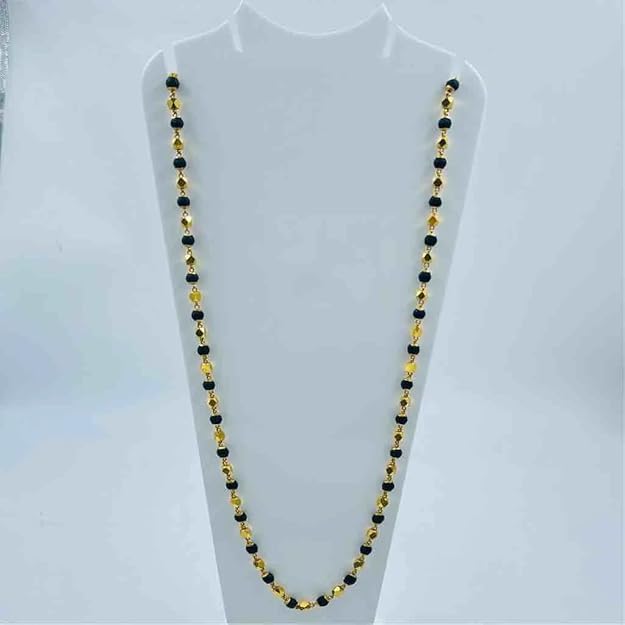 Black Shimmering Charming Women Mala, Necklaces & Chains Gold Plated Brass Chain 22 Inch