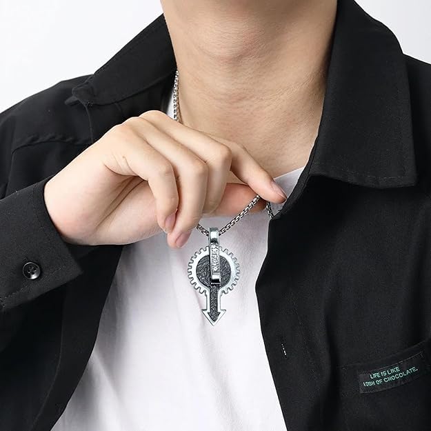 Celtic Knot Design Pendant Necklace with Crystals, Stainless Steel Chain, Silver Tone and 22" Chain for Men & Boy