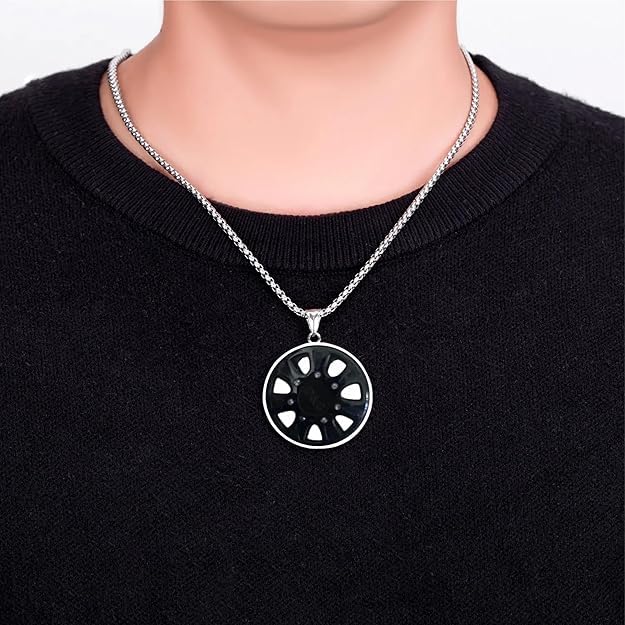 Wheel Rim Pendant with Stainless Steel Chain and 22" Chain for Men & Boy