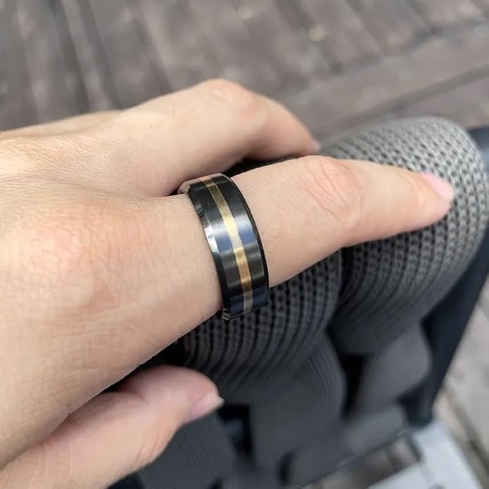8mm Gold Groove Beveled Edge Black Tungsten Wedding Ring For Men Black Polished Steel Engagement Ring Mens Wedding Bands Size 17-21