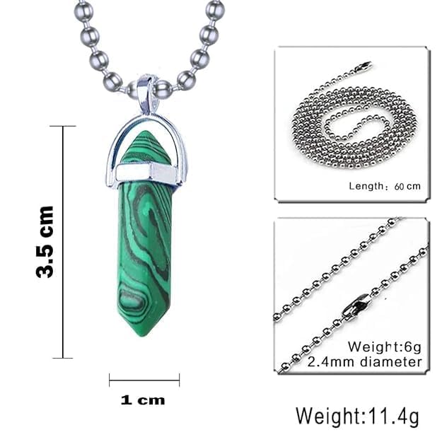 Bullet Pencil Natural Green Stripes Malachite Crystal Pendant Chain For Men and Women