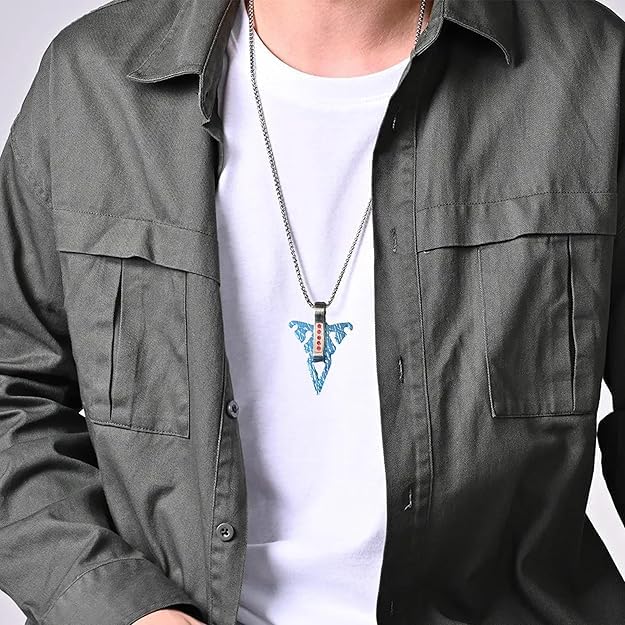 Blue Accents, Jewellery Stainless Steel Blue Pendant Necklace with 22" Box Chain for Men and Boys