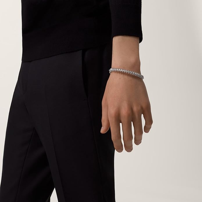 Sterling White Studded Bangle Bracelet, Geometric Triangle Pattern For Men | Women | Girls | size 6cm