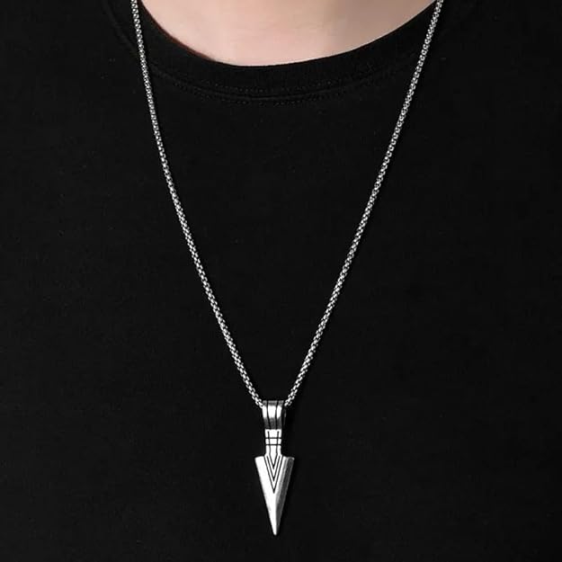 Stainless Steel Arrowhead Pendant Chain Necklace for Men Boys 22" Silver  Chain