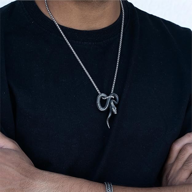 Snake Pendant with Chain Stainless Steel Animal Gothic Jewellery Men's Vintage Necklace 22 inch