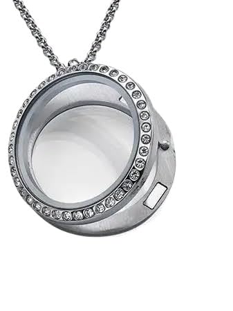 Rhinestone Photo Charm | Oval Grey White Crystal Photo Pendant