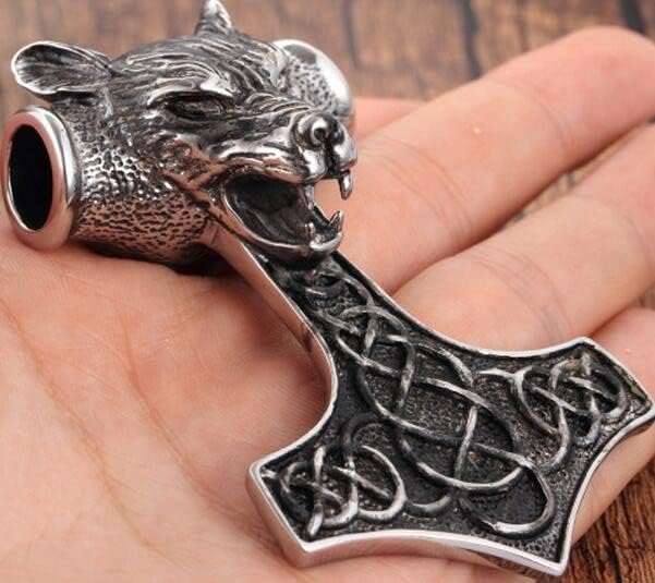 Stainless Steel Viking Wolf Head Celtic Knot Odin Mjolnir Pendant