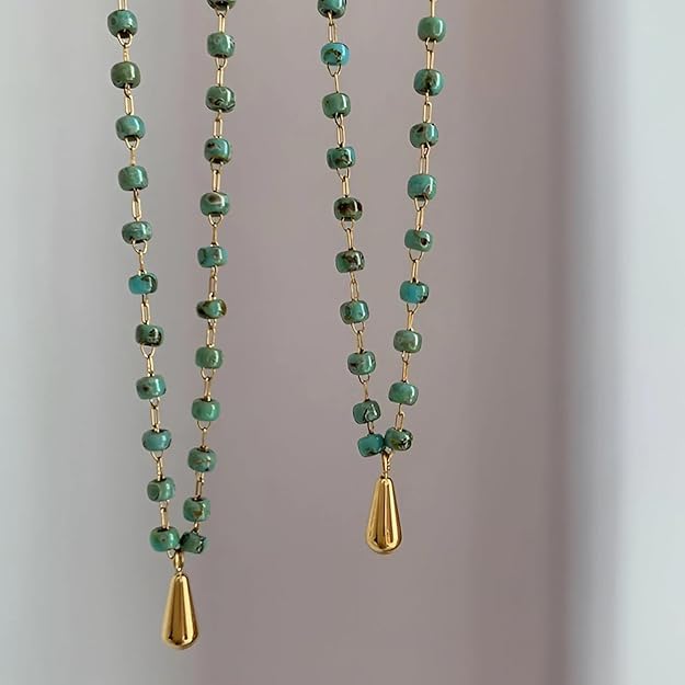 Breeze Beads Green Gold Stainless Steel Anti Tarnish Necklace For Women