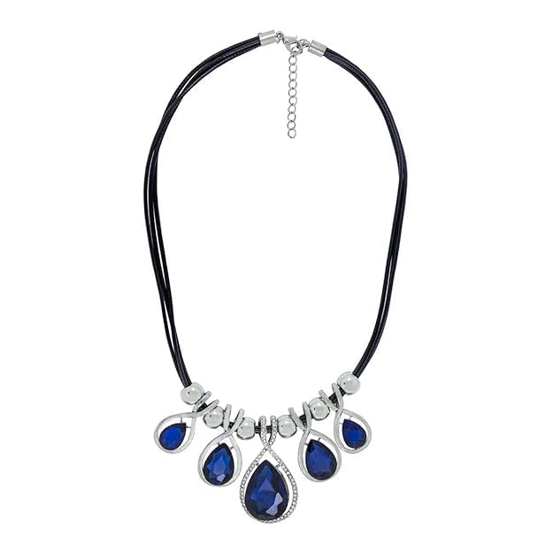Stylish Blue Crystal Grey Necklace For Girls Women