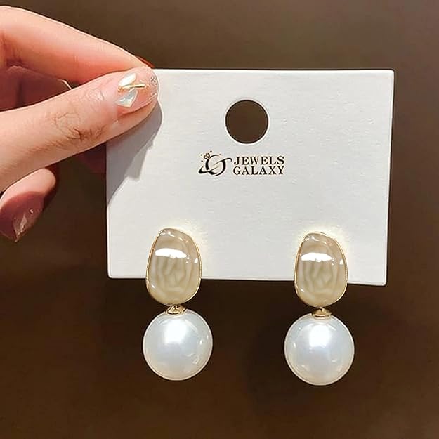 Elegant Pearl Drop Earrings, Gold Plated Fashionable Korean Circle of Life Gold-Tone Accent, White Faux Pearl Studs