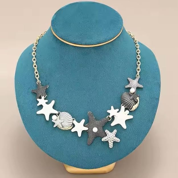 Luxury Women Sea Shell Gold Plated Chains Necklace Set with Earring Summer Beach Starfish Statement Necklace