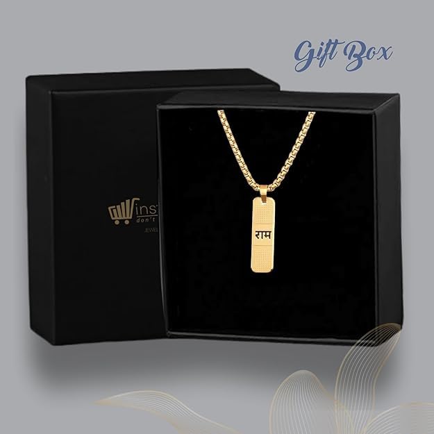 Gold Plated Ram Naam Necklace Spiritual Jewellery For Men and&nbsp; Stainless Steel 24"