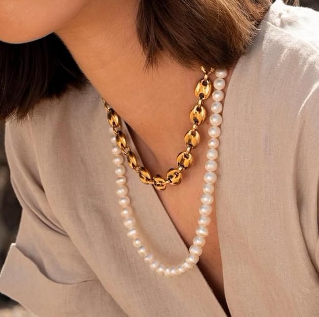 Round Pearl Mala Necklace 8mm Pearl Necklace for Men or Women, Pearl Choker Necklace Fashion Jewellery for Men and Women White