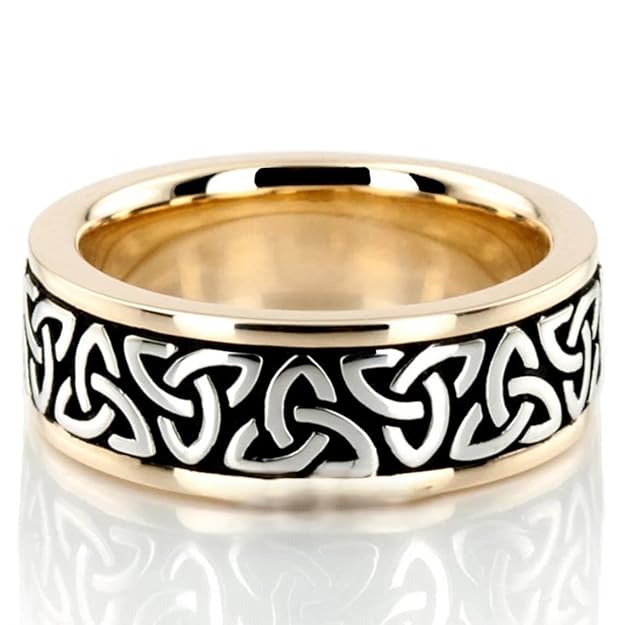 Gold Plated Band, Design Stainless Steel Celtic Trinity Knot Witch Knot Irish Triquetra Ring for Men & Women, Size 17-20