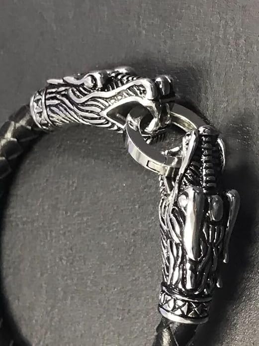 Biker Punk Lion Dragon Leather Stainless Steel Kada Bangle Bracelet