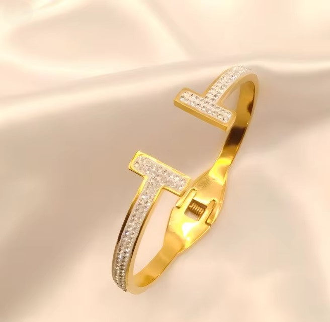 Golden Stainless Steel Premium Artificial Diamond Bracelets For Women