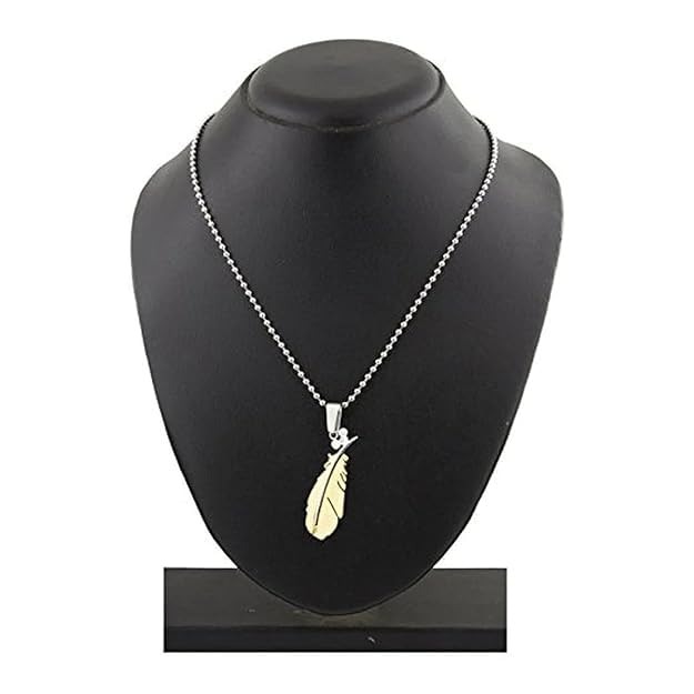 Leaf Gold and Gray Stainless Steel Pendant Chain Necklace 22 inch