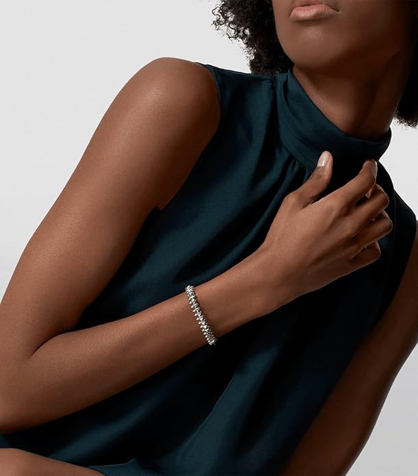 Sterling White Studded Bangle Bracelet, Geometric Triangle Pattern For Men | Women | Girls | size 6cm