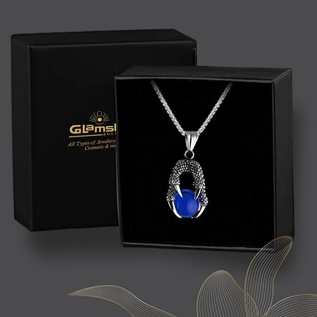 Stainless Steel Chain Dragon Claw Pendant Necklace Blue Silver Black Blur Glass Bead Pendant Retro Style Jewellery Accessories 22" Blue