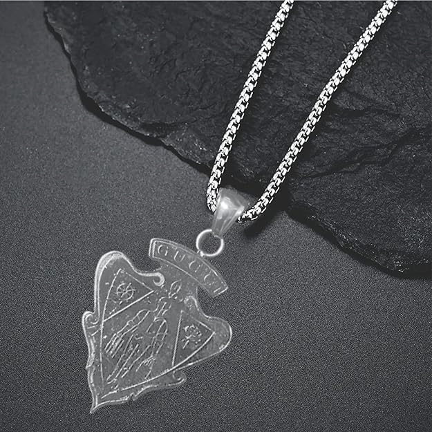 Wolf Arrowhead Enhancer: Rhodium Over Silver, Stainless Steel 20 inch Box Chain, A Symbol of Strength and Style for the Modern Men and Boys