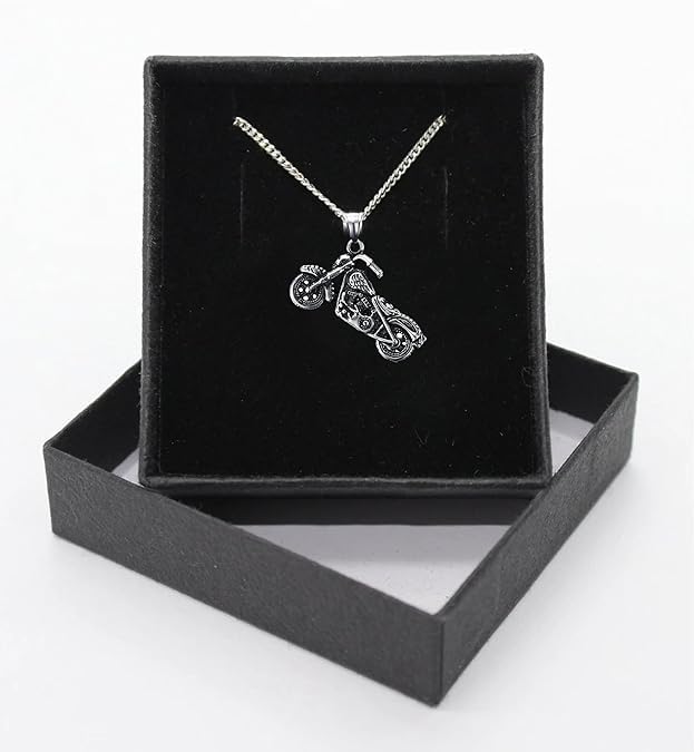 Stainless Steel Oxidized Gray Motorcycle Bike Pendant Chain Men