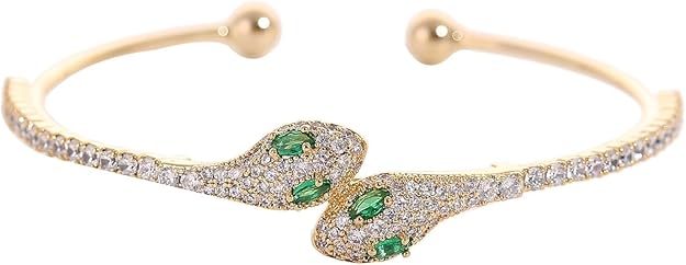 Green Emerald Snake 18K Gold Cubic Zirconia Cuff Kada Bangle