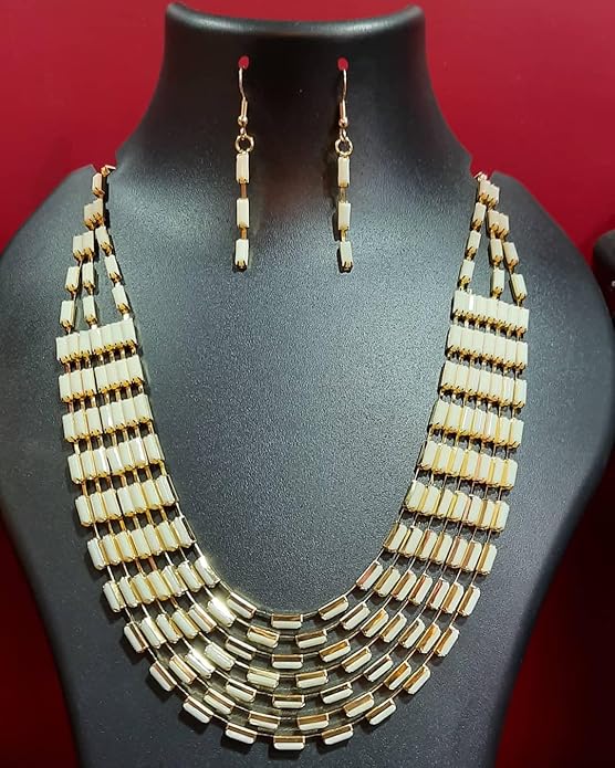 Multilayer Design western neck chain Necklace and Earring Set, White for women and girl