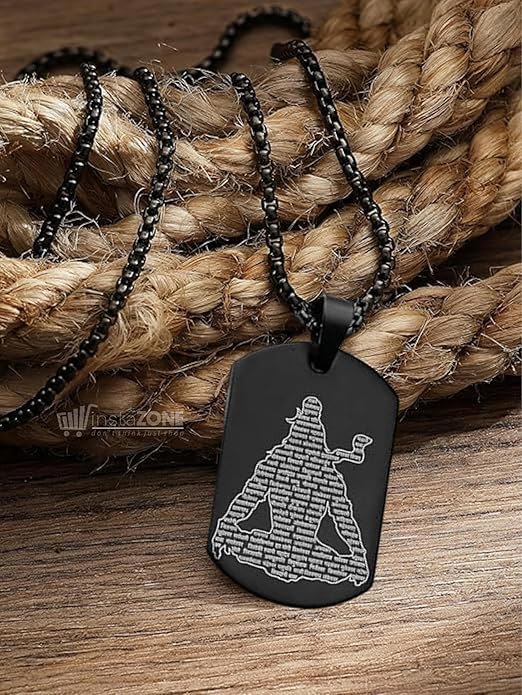 Mahadev Locket Jyotirling Dog Tag and Trishul Stainless Steel Pendant Necklaces, 22" Black and Silver, Combo Pack of 2