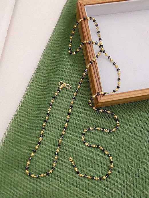 Black Shimmering Charming Women Mala, Necklaces & Chains Gold Plated Brass Chain 22 Inch