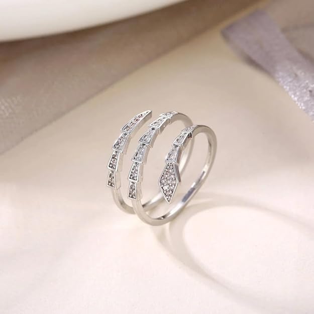 Slim Snake Adjustable Ring Layered Cubic Zirconia Free Size Ring For Women