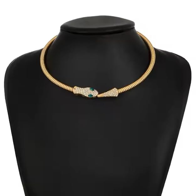 Serpent Gold Zircon Studded Choker and Necklace | Flexible Bendable Bling Party Statement Snake Charm Necklace | Festive Gifts for Women