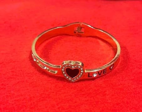 Rose Gold Heart Charm Bracelet, Love Design with Black Enamel, 18cm, stylish