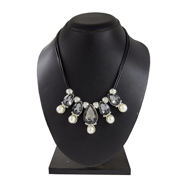 Black Crystal American Diamond Stylish Pear Greyr Platednecklace For Girls Women