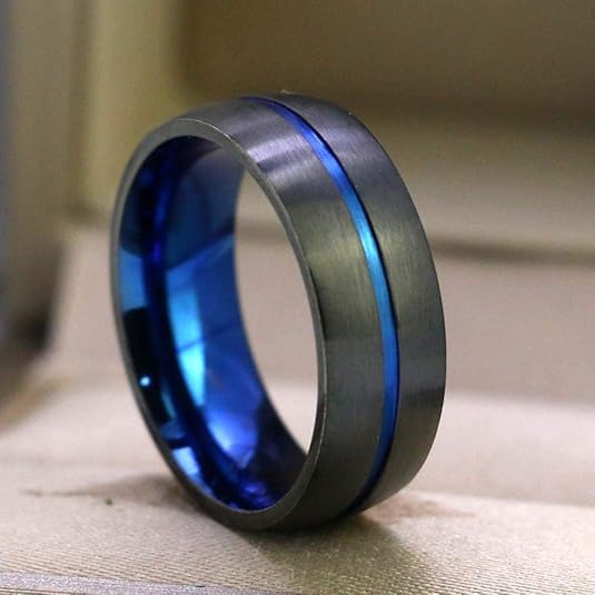 8mm Gold Groove Beveled Edge Black Tungsten Wedding Ring For Men Black Polished Steel Engagement Ring Mens Wedding Bands Size 17-21