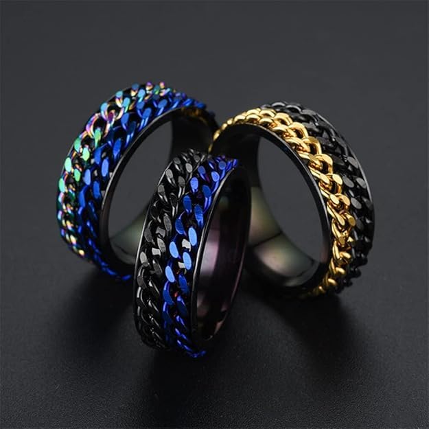 Mens Spinner Ring for Anxiety Relief - 8mm Stainless Steel Blue