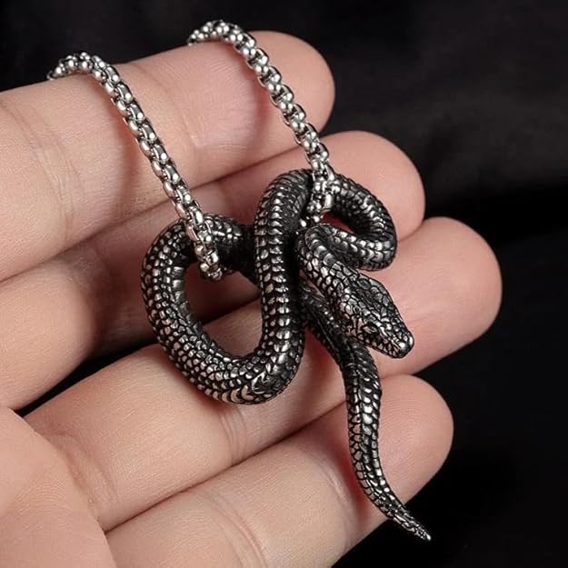 Snake Pendant with Chain Stainless Steel Animal Gothic Jewellery Men's Vintage Necklace 22 inch