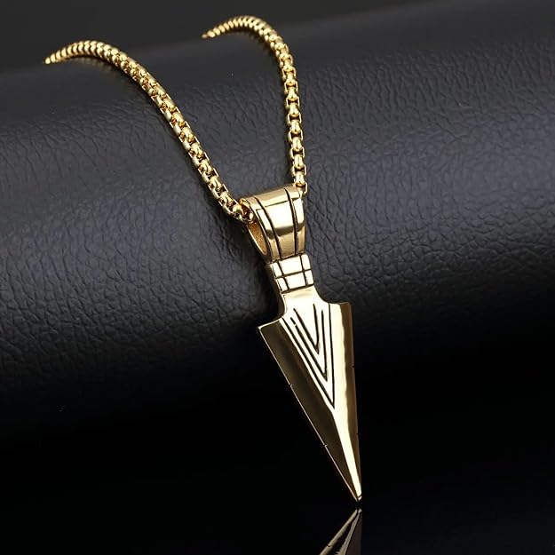 Stainless Steel Arrowhead Pendant Chain Necklace for Men Boys 22" Gold Chain