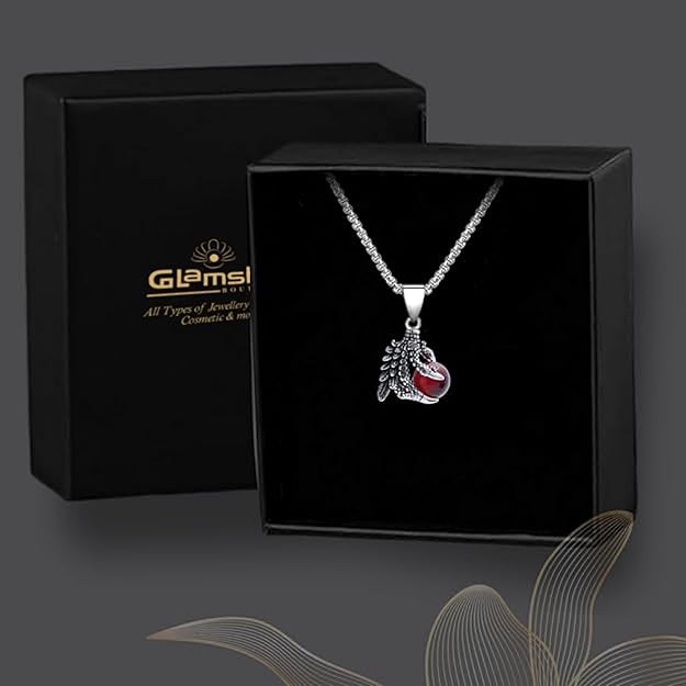 Stainless Steel Chain Dragon Claw Pendant Necklace Blue White Black Red Glass Bead Pendant Retro Style Jewellery Accessories | 22" Orange