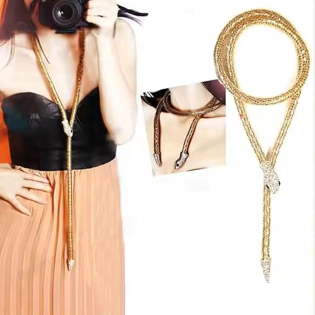 Snake Chain Necklace with Crystal Embellishments Adjustable Length luxury Punk Designer Jewellery Snake shape chain Necklace For Women