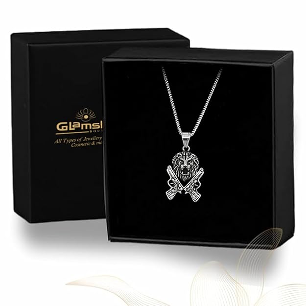 Lion Necklace Rock Punk Style Jewellery Silver Stainless Steel Chain Necklace &amp; Pendant for Men 22"