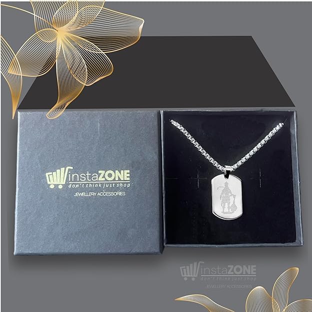 HANUMAN CHALISA Stainless Steel Necklace Gada Micro-carved Tag for