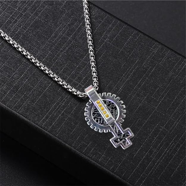 Stainless Steel Pendant with Geometric Pattern 22" Chain for Men & Boy
