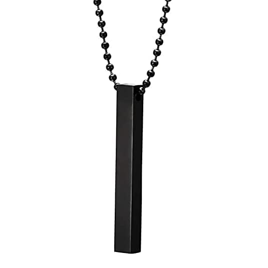 Pure 316L Alloy Stylish Silver- Black 3D Cuboid Vertical Bar-Stick Locket Pendant Necklace Chain for Men and Boys (pack of 2)