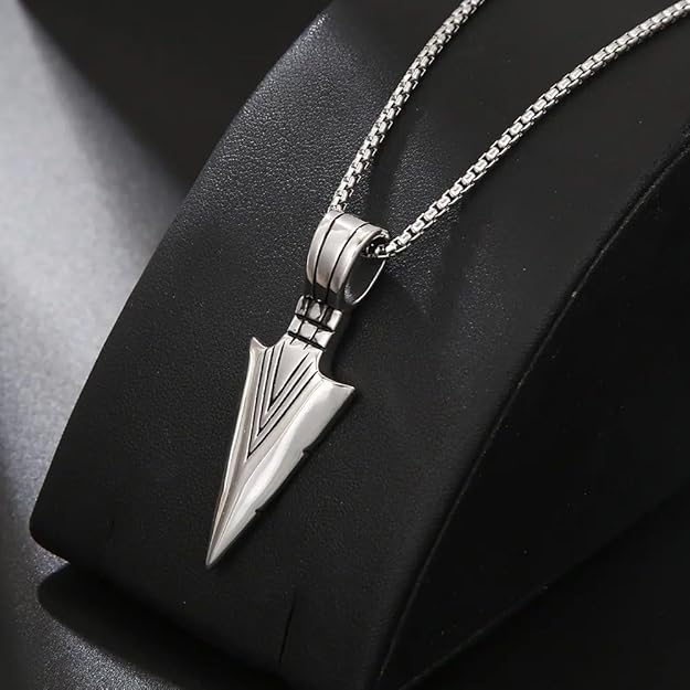 Stainless Steel Arrowhead Pendant Chain Necklace for Men Boys 22" Silver  Chain