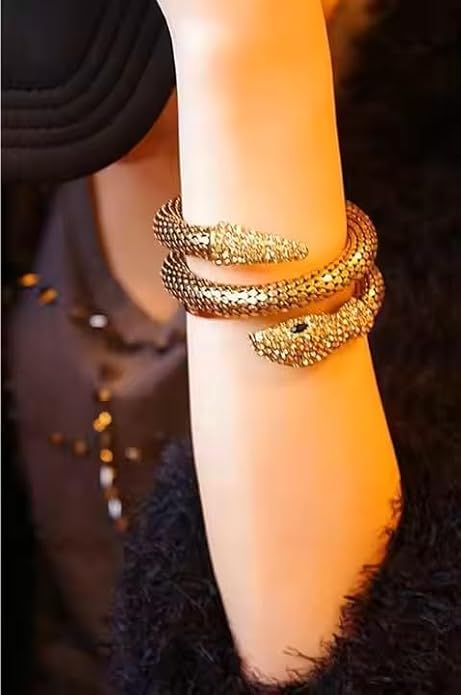 Serpent Gold Zircon Studded Bracelets | Flexible Bendable Bling Party Statement Snake Bracelets & Bangles | Festive Gifts for Women