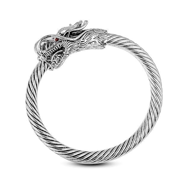 Fancy Open Adjustable Oxidised Stainless Steel Dragon Cuff Bracelets For Men Mens Boy
