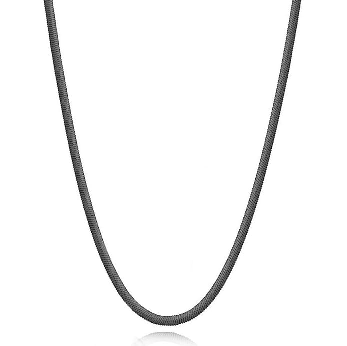 Stainless Steel 3mm Width, Unisex Vintage Creative Flexible Flat Herringbone Chain Necklace with Lobster Clasp Hip Hop Jewellery for Men Size 20"
